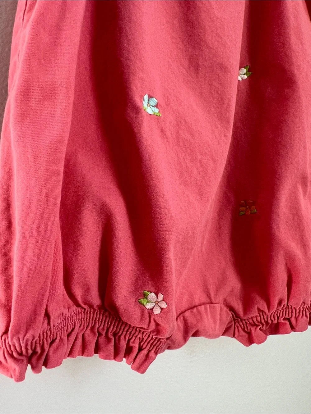 Gymboree | 100% Cotton Coral Baby Bubble Romper Bow Floral Embroidery Size 0-3M